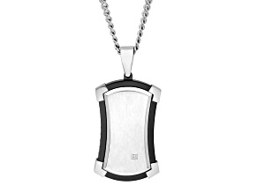 Two-tone Ion-Plated Stainless Steel and Diamond Accent Steel Dog Tag Pendant With Chain
