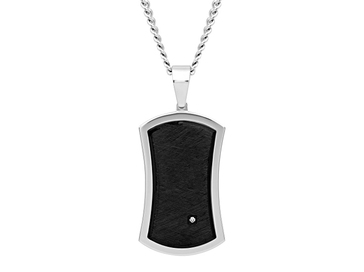 Black Ion-Plated Stainless Steel and Diamond Accent Dog Tag Pendant With Chain