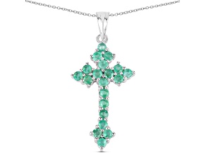 Green Zambian Emerald 18K White Gold Over Sterling Silver Pendant with Chain