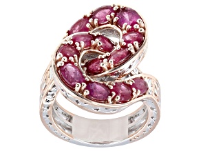 Red Rubellite Rhodium & 18k Rose Gold Over Palladium Sterling Silver Two-Tone Ring 3.18ctw