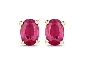 6x4mm Pink Ruby 10K Yellow Gold Oval Stud Earrings 1.04ctw