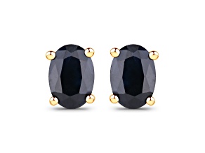 6x4mm  Blue Sapphire 10k Yellow Gold Oval Stud Earrings 0.96ctw