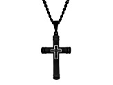 Black Ion-Plated Stainless Steel and Black Diamond Cross Pendant With Chain 0.05ctw