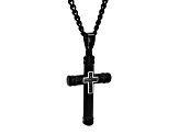 Black Ion-Plated Stainless Steel and Black Diamond Cross Pendant With Chain 0.05ctw