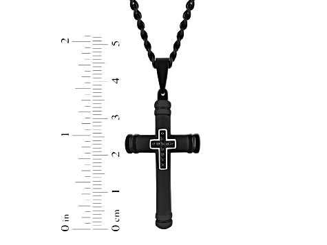 Black Ion-Plated Stainless Steel and Black Diamond Cross Pendant With Chain 0.05ctw