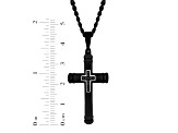 Black Ion-Plated Stainless Steel and Black Diamond Cross Pendant With Chain 0.05ctw