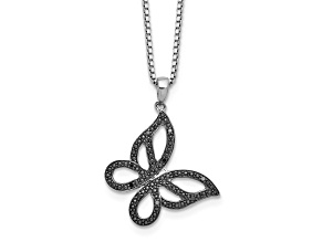 Rhodium Over Sterling Silver With Black Rhodium Black Diamond Butterfly Pendant Accent Necklace