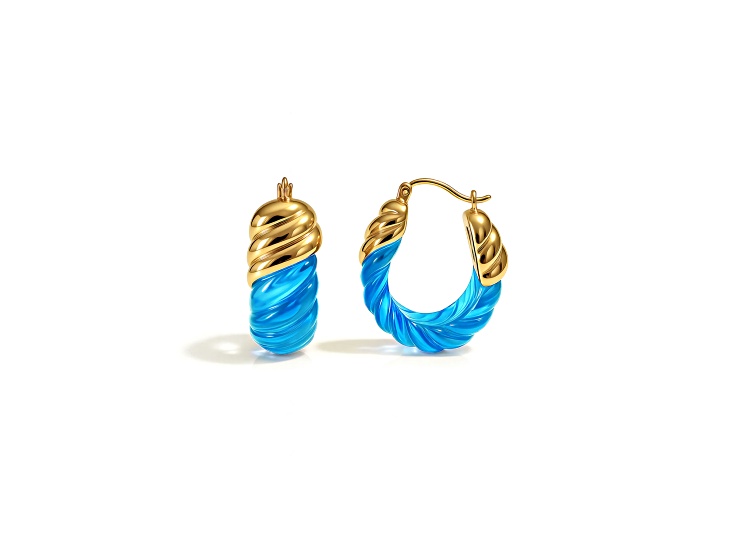 14K Gold Over Brass 1.0 inch Acrylic Rope Shrimp Hoop Earrings in Light Blue