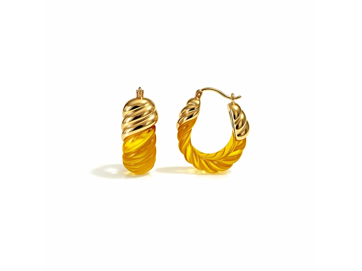 14K Gold Over Brass 1.0 inch Acrylic Rope Shrimp Hoop Earrings in Yellow