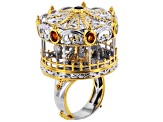 Multi Gemstone Rhodium & 24K Yellow Gold Over Palladium Sterling Silver Spinner Ring 1.08ctw
