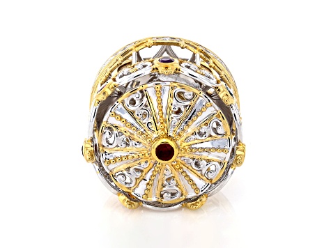 Multi Gemstone Rhodium & 24K Yellow Gold Over Palladium Sterling Silver Spinner Ring 1.08ctw