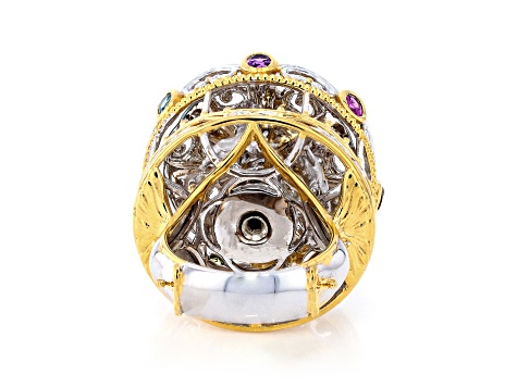 Multi Gemstone Rhodium & 24K Yellow Gold Over Palladium Sterling Silver Spinner Ring 1.08ctw
