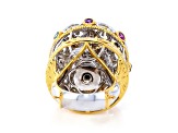 Multi Gemstone Rhodium & 24K Yellow Gold Over Palladium Sterling Silver Spinner Ring 1.08ctw