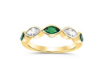 Picture of 10K Yellow Gold 1.00CTW Marquise Lab Created Emerald and Lab-Grown White Diamond Ring