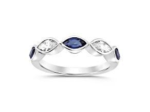 10K White Gold 1.00CTW Marquise Lab Created Blue Sapphire and Lab-Grown White Diamond Ring