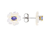 Blue Tanzanite 24K Yellow Gold Over Palladium Sterling Silver Flower Earrings 0.38ctw