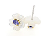 Blue Tanzanite 24K Yellow Gold Over Palladium Sterling Silver Flower Earrings 0.38ctw