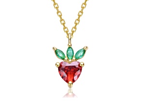 Colored Cubic Zirconia, 14K Gold Plated over Sterling Silver with Heart Pendant Necklace for Teens