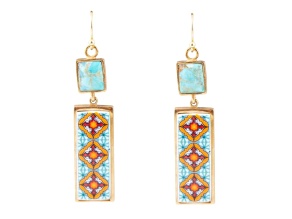 Barse Jewelry Blue Composite Turquoise Talavera Tile Inspired Gold Tone Dangle Earrings