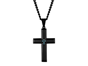 Black Ion-Plated Stainless Steel and Blue Diamond Beveled Cross Pendant With Chain 0.05ctw