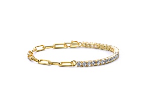 Clear Cubic Zirconia, 14K Gold Plated over Brass Half Tennis Half Link Bracelet