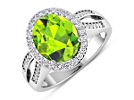 4.24 ctw Oval Green Peridot and Diamond 14K White Gold Split Shank Halo Ring