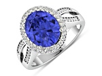 3.82 ctw Oval Violet Tanzanite and Diamond 14K White Gold Split Shank Halo Ring