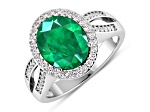 3.53 ctw Oval Green Emerald and Diamond 14K White Gold Split Shank Halo Ring