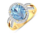 3.29 ctw Oval Blue Aquamarine and Diamond 14K Yellow Gold Split Shank Halo Ring