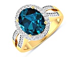 4.09 ctw Oval London Blue Topaz and Diamond 14K Yellow Gold Split Shank Halo Ring
