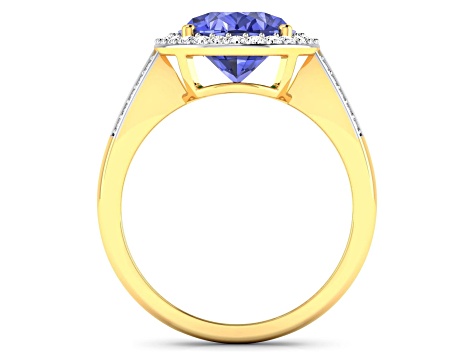3.82 ctw Oval Violet Tanzanite and Diamond 14K Yellow Gold Split Shank Halo Ring