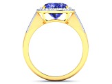 3.82 ctw Oval Violet Tanzanite and Diamond 14K Yellow Gold Split Shank Halo Ring