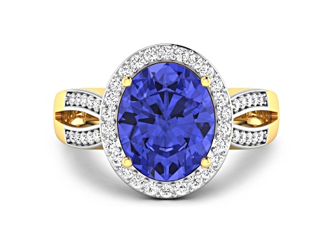 3.82 ctw Oval Violet Tanzanite and Diamond 14K Yellow Gold Split Shank Halo Ring