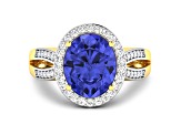3.82 ctw Oval Violet Tanzanite and Diamond 14K Yellow Gold Split Shank Halo Ring
