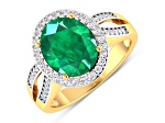 3.53 ctw Oval Green Emerald and Diamond 14K Yellow Gold Split Shank Halo Ring
