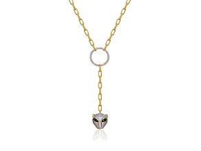 14K Gold Plated over Brass with Emerald Green Cubic Zirconia Eyes Cat Head Link Chain Necklace