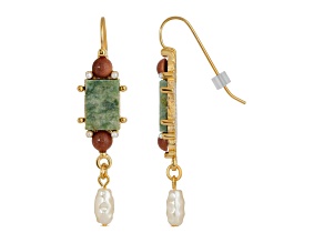 1928 Jewelry Gold Tone Aventurine Rectangle Simulated Pearl Drop Earrings