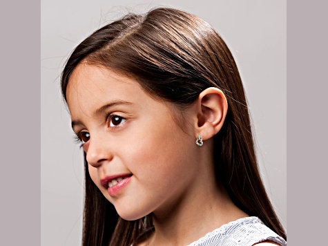 Multi Colored Cubic Zirconia, 14K Gold Plated over Brass Heart Drop Earrings for Kids