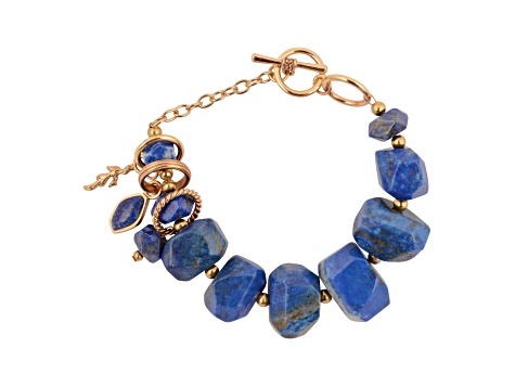 Barse Jewelry Blue Lapis Lazuli Azul Chunky Link Gold Tone Bracelet