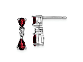 Sterling Silver Rhodium-plated Pear Garnet and Diamond Post Earrings