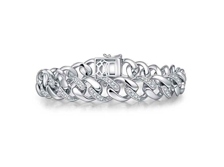 Clear Cubic Zirconia, Rhodium Plated over Sterling Silver with