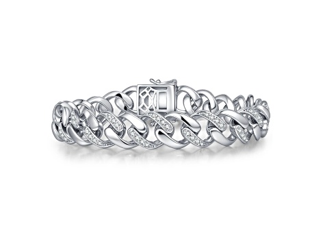 Clear Cubic Zirconia, Rhodium Plated over Sterling Silver with