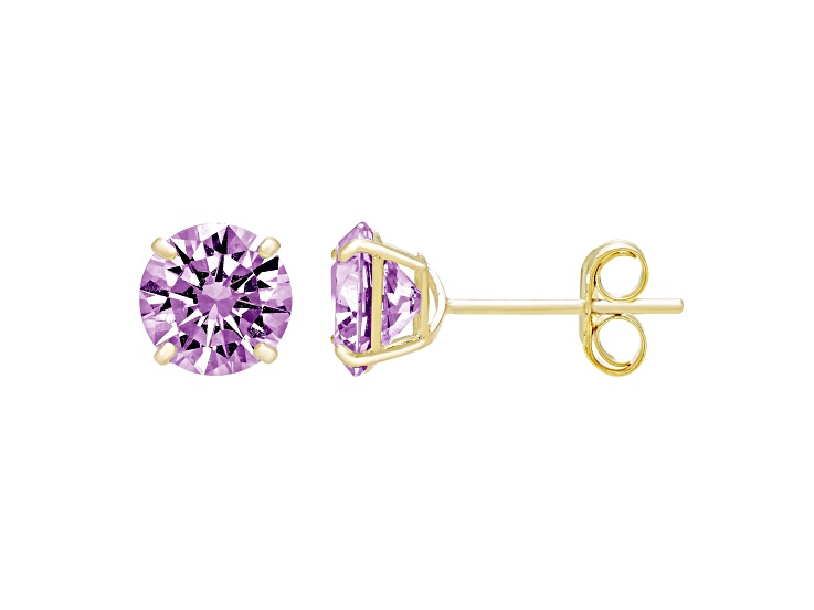 14K Gold Round 5MM Cubic Zirconia Birthstone Earrings - Alexandrite