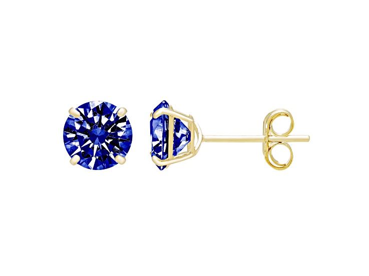 14K Gold Round 5MM Cubic Zirconia Birthstone Earrings - Sapphire