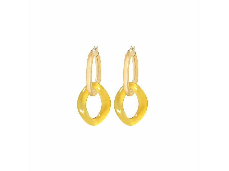 14K Yellow Gold Over Brass Acrylic Curb Link Hoop Earrings in Honey
