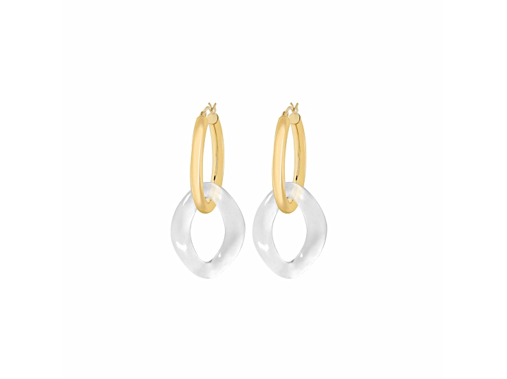 14K Yellow Gold Over Brass Acrylic Curb Link Hoop Earrings in Clear