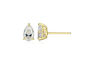 Pear Shape Moissanite 14k Yellow Gold Over Silver Stud Earrings 1.90ctw DEW