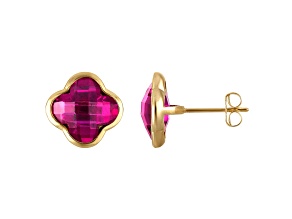10K Gold Created Pink Sapphire Clover Earrings