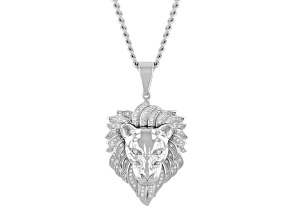 Stainless Steel and White Diamond Lion's Head Pendant With Chain 0.25ctw