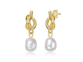 Sterling Silver 14K Gold Plated with Freshwater Pearl Pretzel Love Knot Dangle Earrings